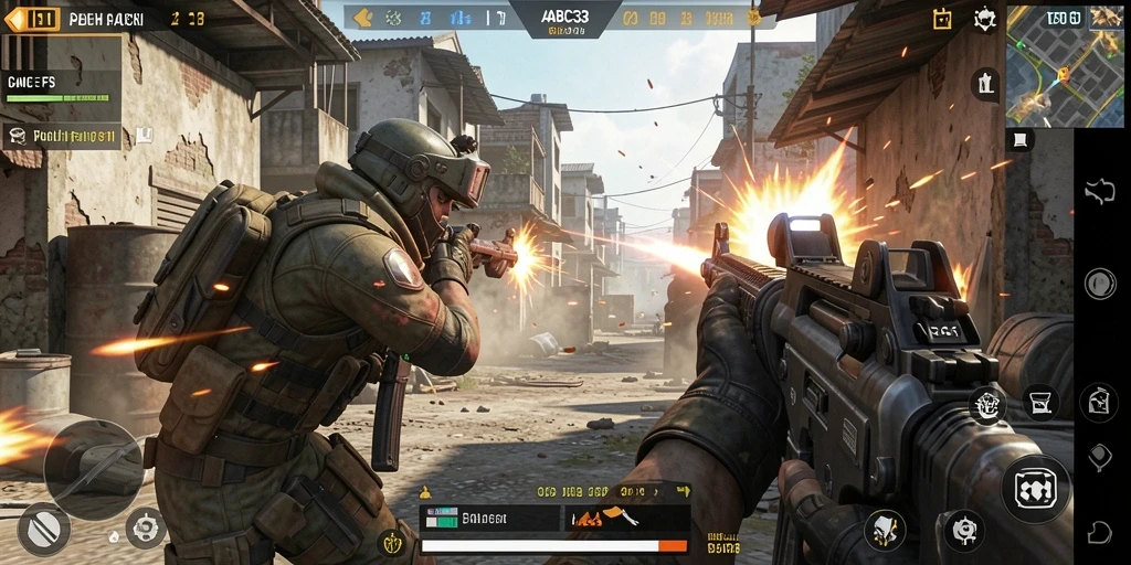 Gameplay intens dan seru dalam ABC33 saat bertempur.
