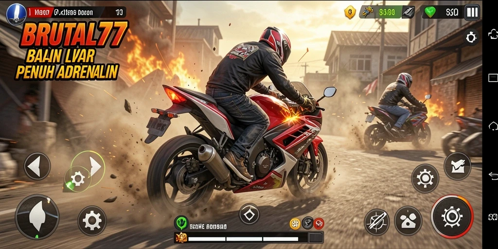 Gameplay seru BRUTAL77 dengan motor balap yang cepat dan trek menantang.