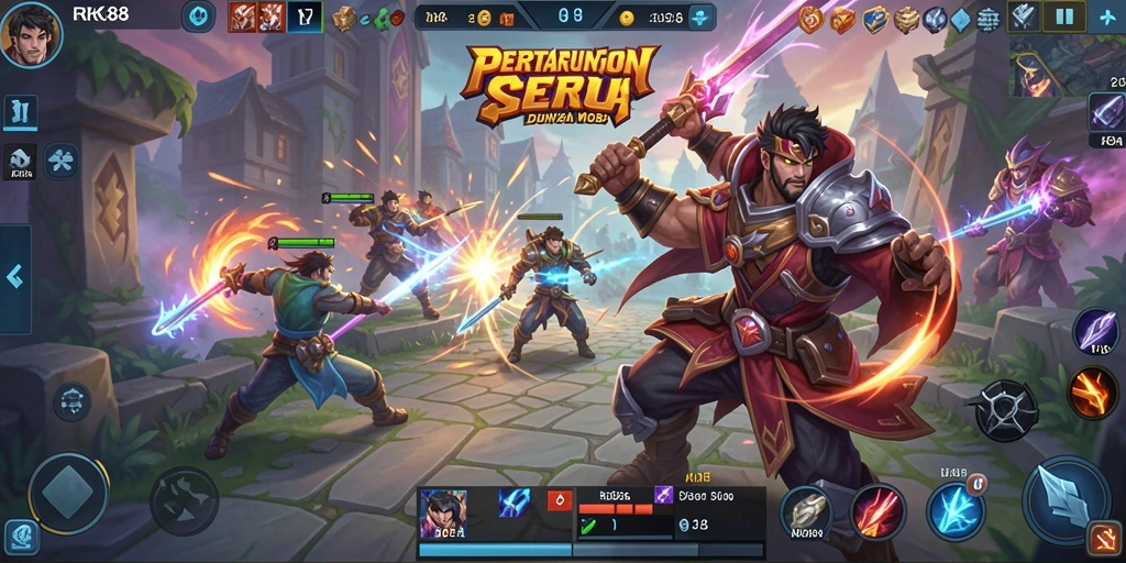 Tampilan menakjubkan dari gameplay RK88 di arena pertempuran MOBA.