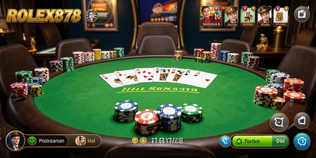 Screenshot gameplay ROLEX878 yang menunjukkan keseruan permainan Poker.