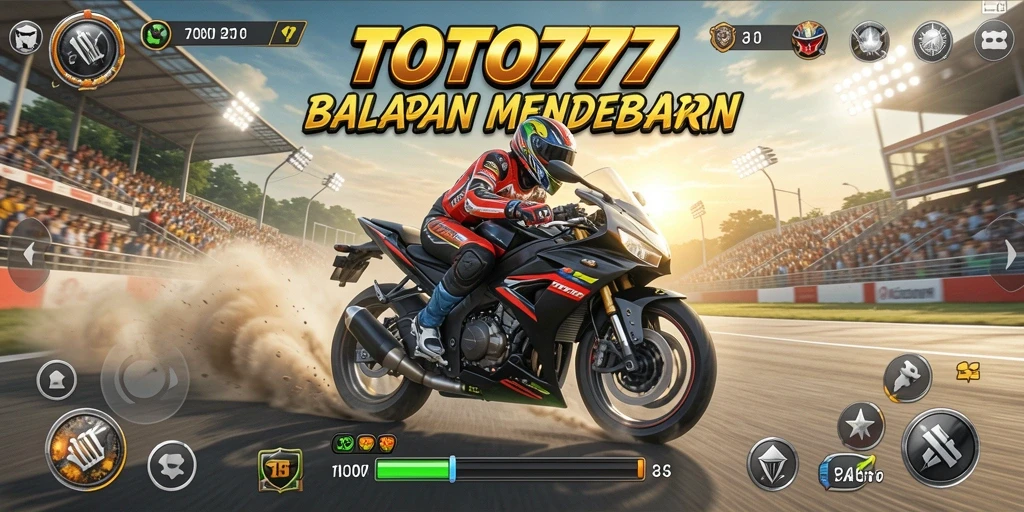 Tangkapan layar gameplay TOTO777 menampilkan aksi balapan motor yang seru.